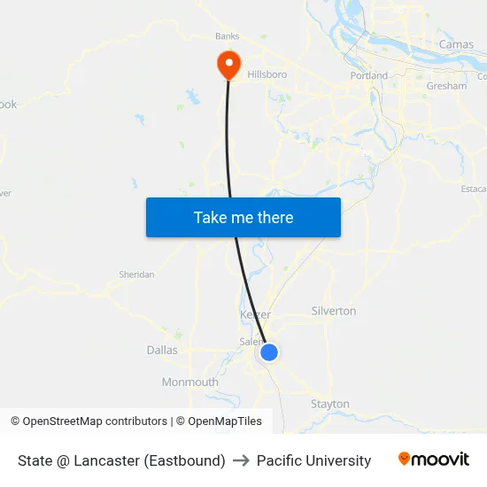 State @ Lancaster (Eastbound) to Pacific University map