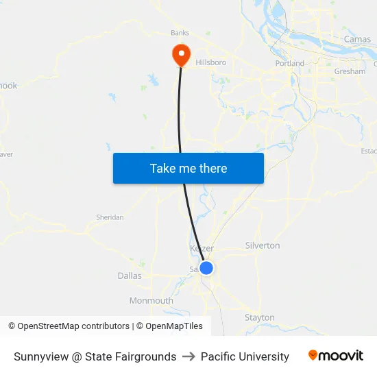 Sunnyview @ State Fairgrounds to Pacific University map