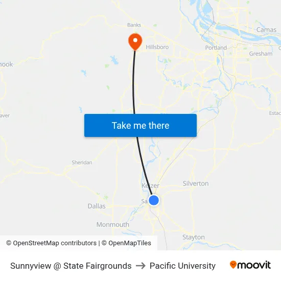 Sunnyview @ State Fairgrounds to Pacific University map