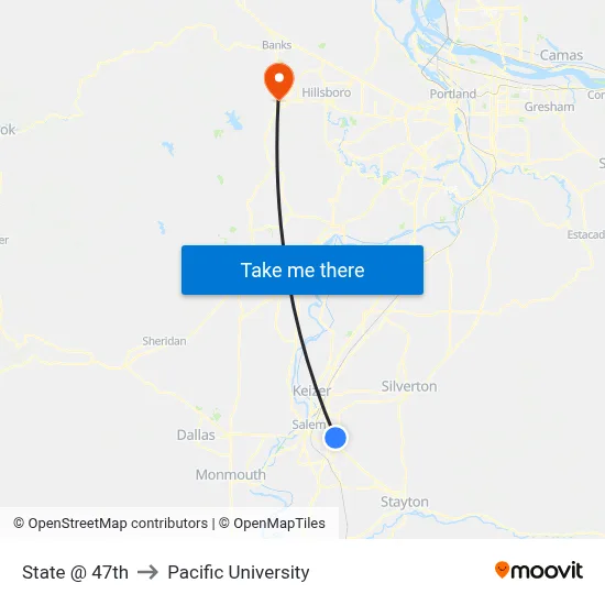 State @ 47th to Pacific University map