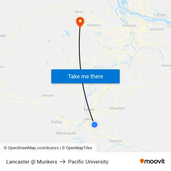 Lancaster @ Munkers to Pacific University map