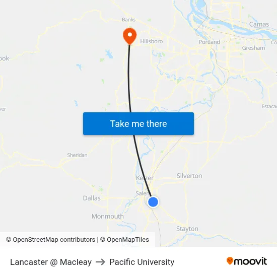 Lancaster @ Macleay to Pacific University map