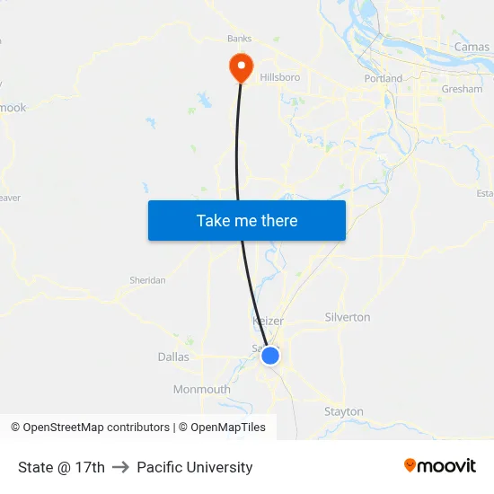 State @ 17th to Pacific University map