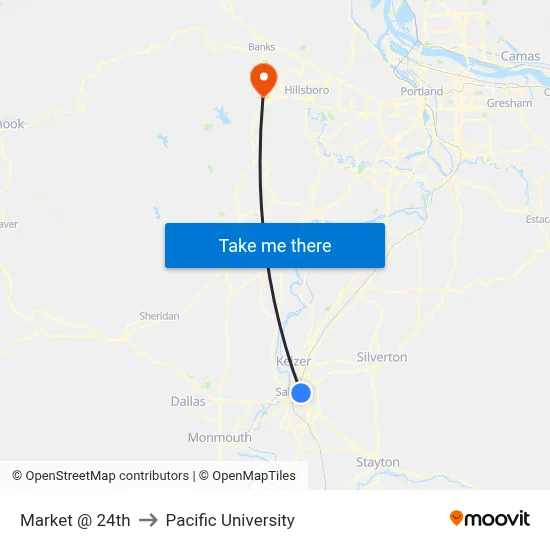 Market @ 24th to Pacific University map