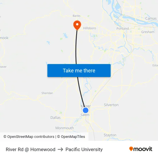 River Rd @ Homewood to Pacific University map