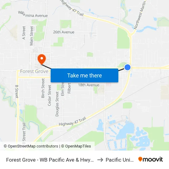 Forest Grove - WB Pacific Ave & Hwy 47 (Tm 4307) to Pacific University map