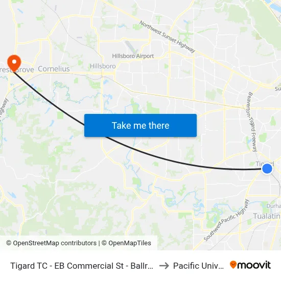 Tigard TC - EB Commercial St - Ballroom Studio to Pacific University map