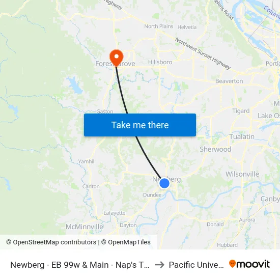 Newberg - EB 99w & Main - Nap's Thriftway to Pacific University map