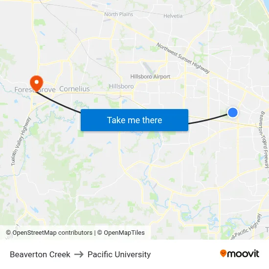 Beaverton Creek to Pacific University map
