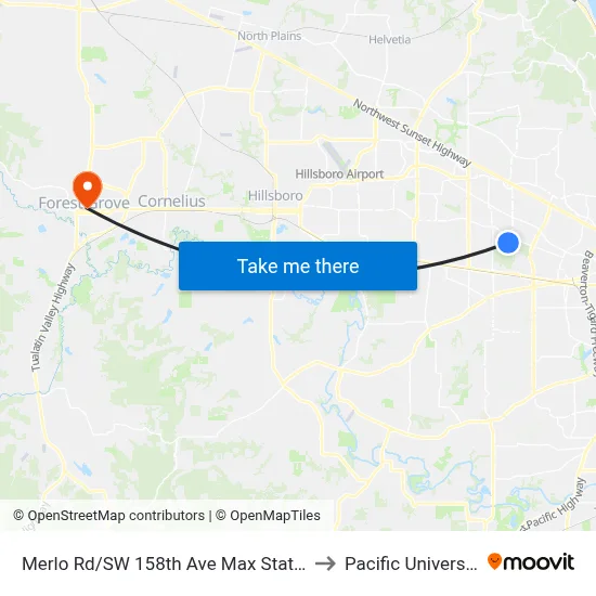 Merlo Rd/SW 158th Ave Max Station to Pacific University map