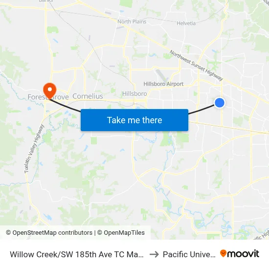 Willow Creek/SW 185th Ave TC Max Station to Pacific University map