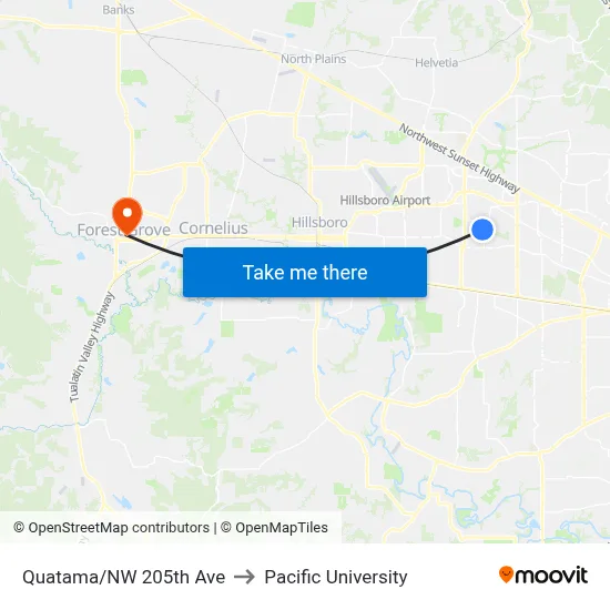 Quatama/NW 205th Ave to Pacific University map