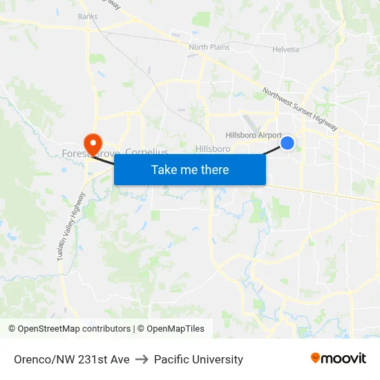 Orenco/NW 231st Ave to Pacific University map