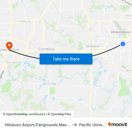 Hillsboro Airport/Fairgrounds Max Station to Pacific University map