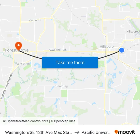 Washington/SE 12th Ave Max Station to Pacific University map