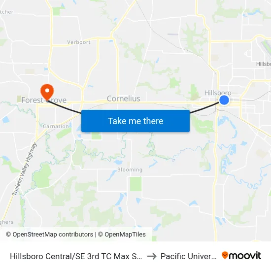 Hillsboro Central/SE 3rd TC Max Station to Pacific University map
