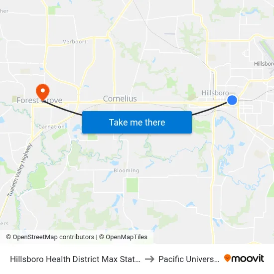 Hillsboro Health District Max Station to Pacific University map