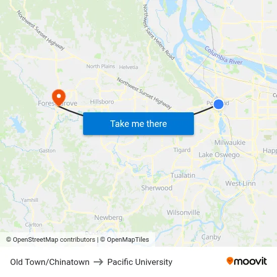 Old Town/Chinatown to Pacific University map