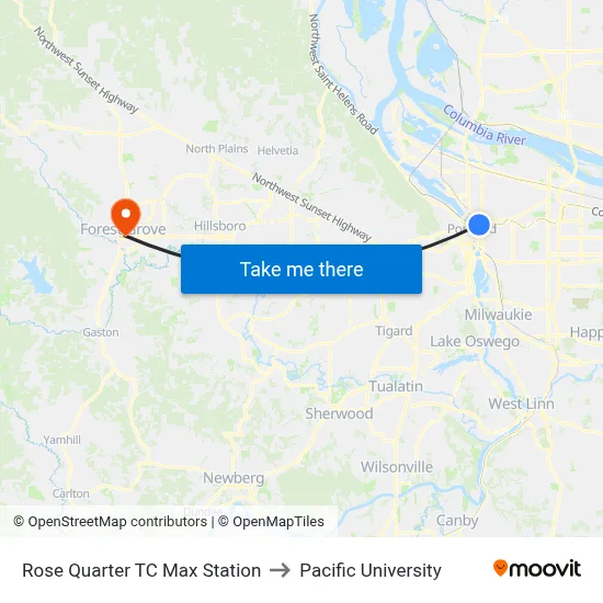 Rose Quarter TC Max Station to Pacific University map