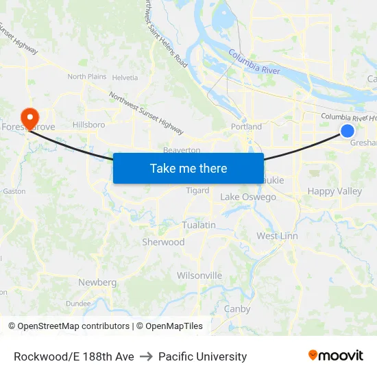 Rockwood/E 188th Ave to Pacific University map