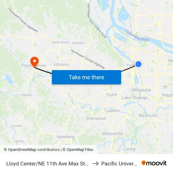 Lloyd Center/NE 11th Ave Max Station to Pacific University map