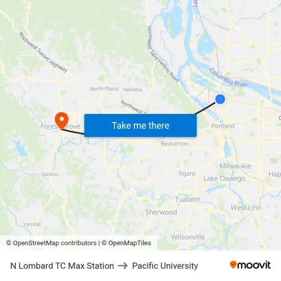 N Lombard TC Max Station to Pacific University map