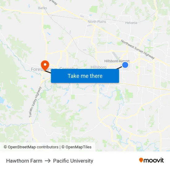 Hawthorn Farm to Pacific University map