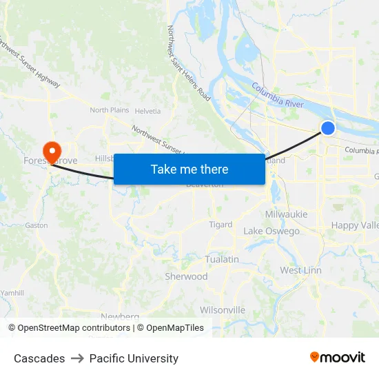 Cascades to Pacific University map