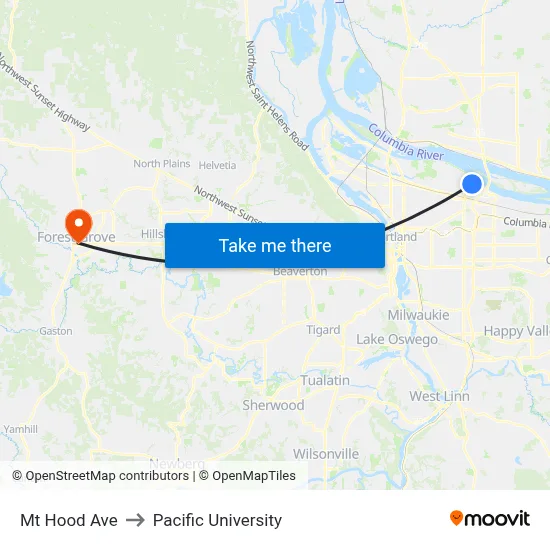 Mt Hood Ave to Pacific University map