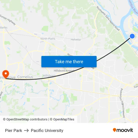 Pier Park to Pacific University map