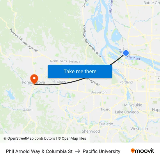 Phil Arnold Way & Columbia St to Pacific University map