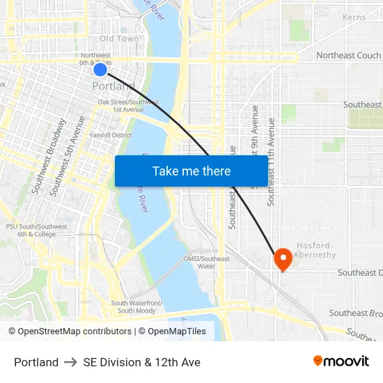 Portland to SE Division & 12th Ave map