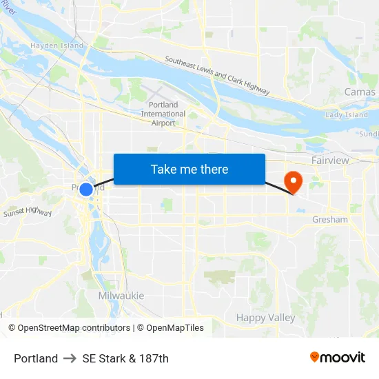 Portland to SE Stark & 187th map