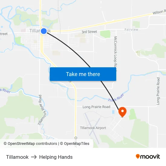 Tillamook to Helping Hands map