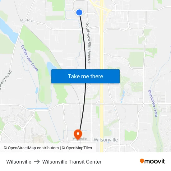 Wilsonville to Wilsonville Transit Center map
