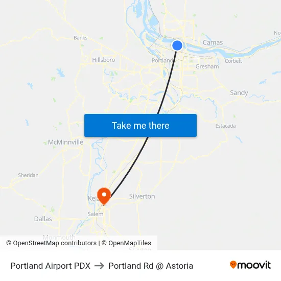Portland Airport PDX to Portland Rd @ Astoria map