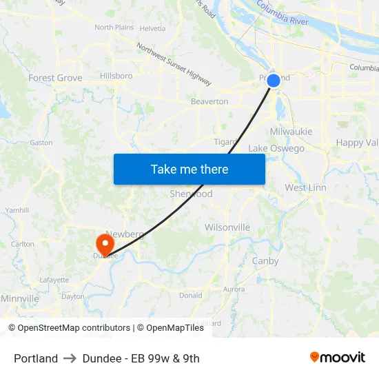 Portland to Dundee - EB 99w & 9th map