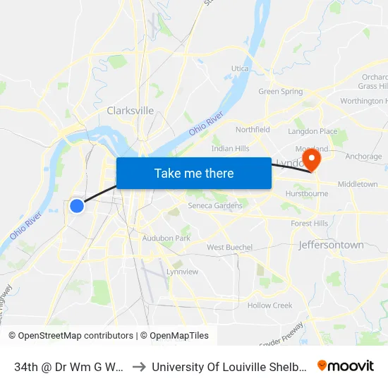 34th @ Dr Wm G Weathers to University Of Louiville Shelby Campus map