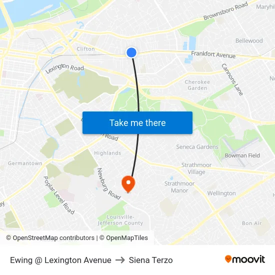 Ewing @ Lexington Avenue to Siena Terzo map