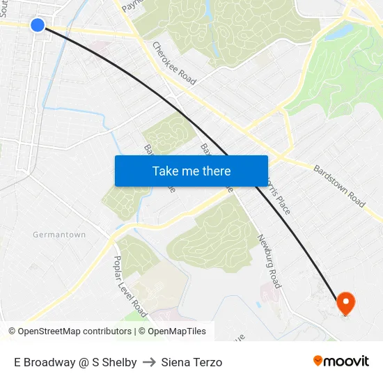 E Broadway @ S Shelby to Siena Terzo map