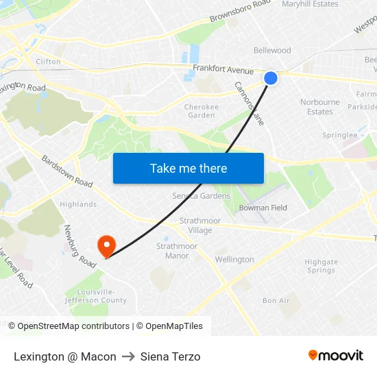 Lexington @ Macon to Siena Terzo map