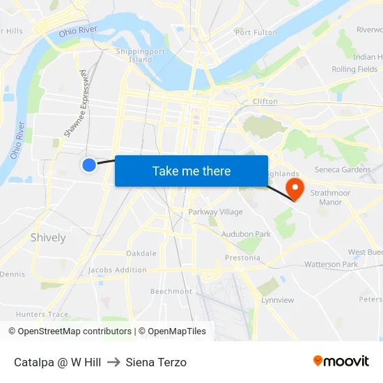 Catalpa @ W Hill to Siena Terzo map