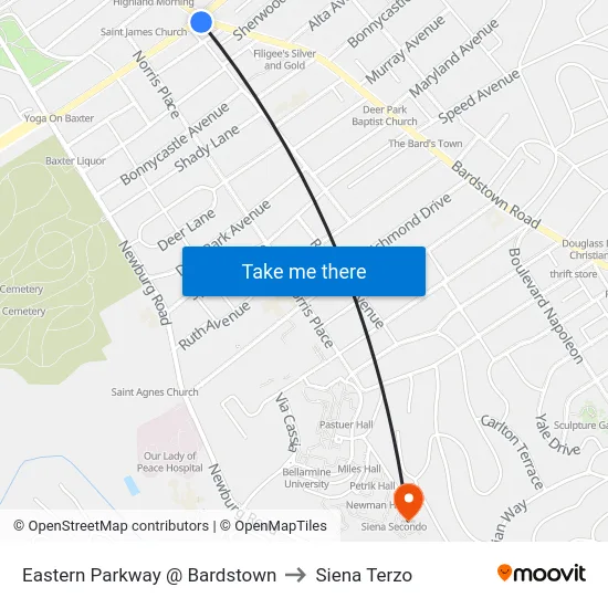 Eastern Parkway @ Bardstown to Siena Terzo map