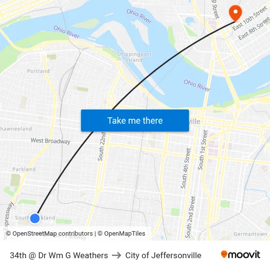 34th @ Dr Wm G Weathers to City of Jeffersonville map