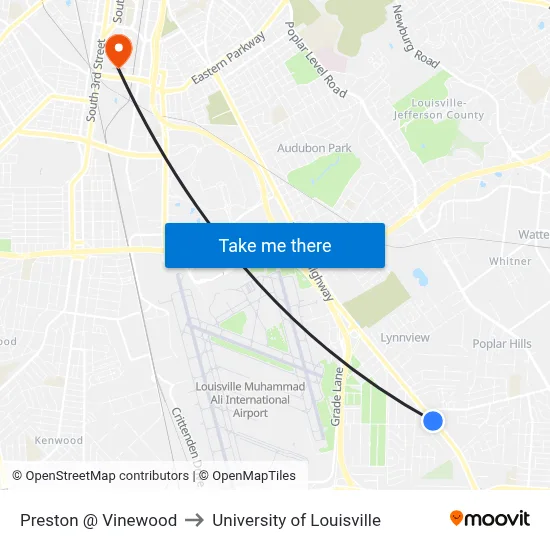 Preston @ Vinewood to University of Louisville map