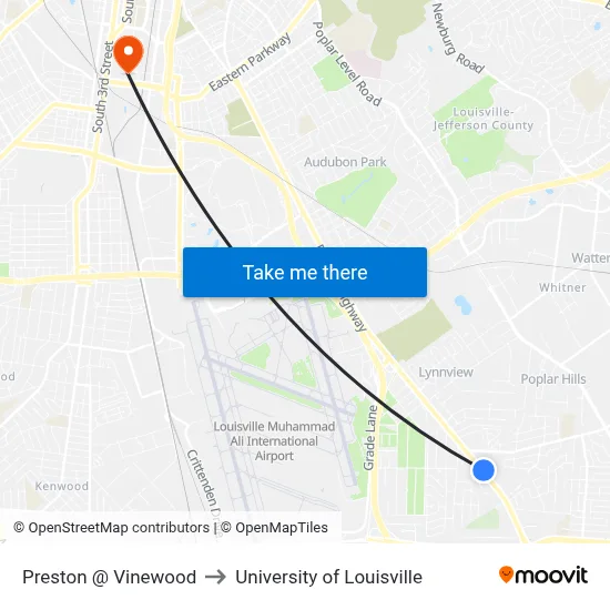 Preston @ Vinewood to University of Louisville map