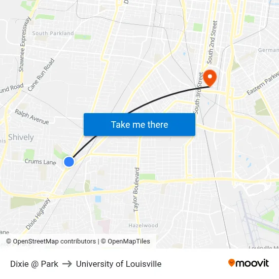 Dixie @ Park to University of Louisville map