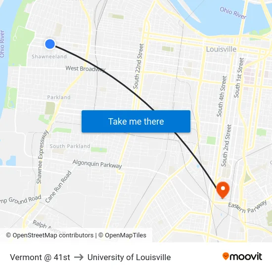 Vermont @ 41st to University of Louisville map