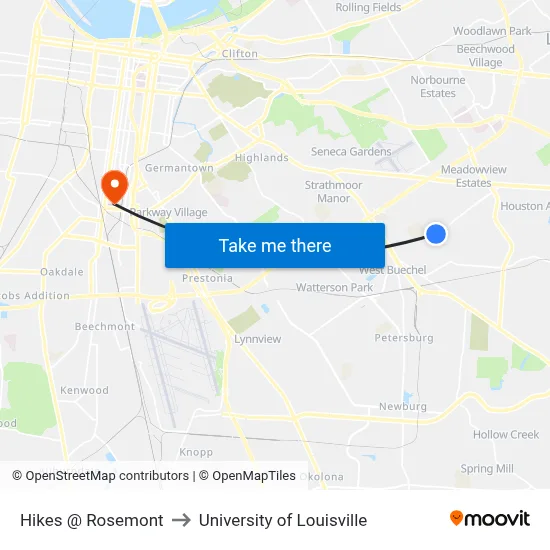 Hikes @ Rosemont to University of Louisville map