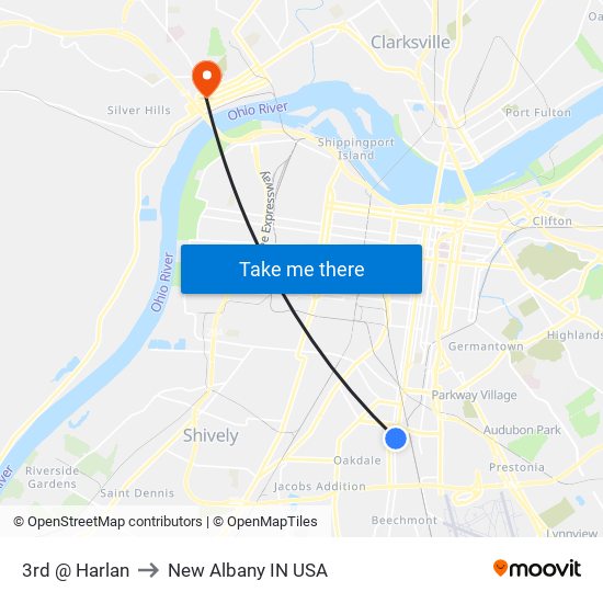 3rd @ Harlan to New Albany IN USA map